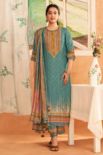 Load image into Gallery viewer, Premium Bemberg Silk Slub Digital Print Designer Salwar Kameez In Cyan Color