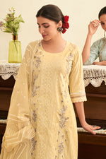 Load image into Gallery viewer, Beige Pure Cotton Khadi Block Print Long Straight Cut Salwar Kameez
