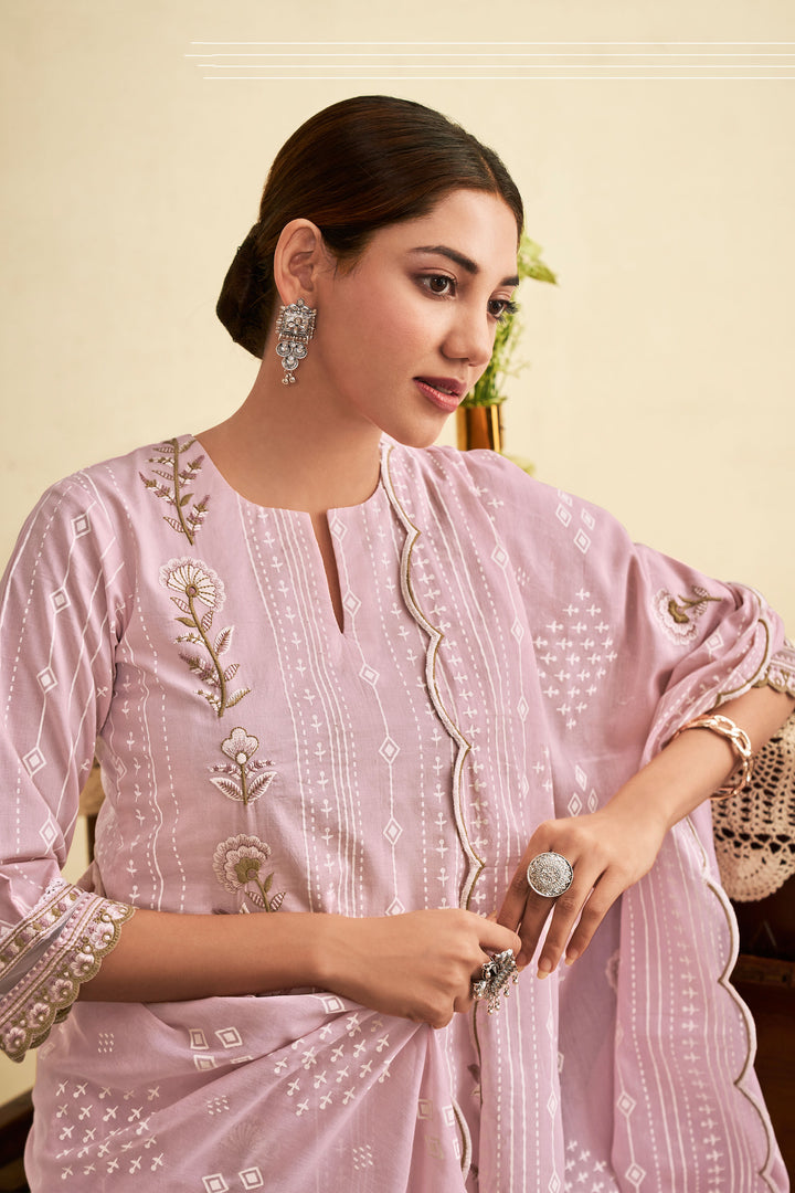 Pink Pure Cotton Khadi Block Print Long Straight Cut Salwar Suit