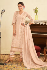 Load image into Gallery viewer, Peach Pure Cotton Khadi Block Print Long Straight Cut Suit