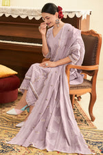 Load image into Gallery viewer, Pure Cotton Khadi Block Print Long Straight Cut Salwar Kameez In Lavender Color