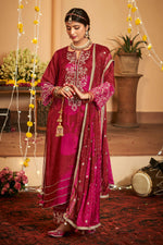 Load image into Gallery viewer, Karva Chauth Special Silk Maroon Embroidery Work Salwar Kameez
