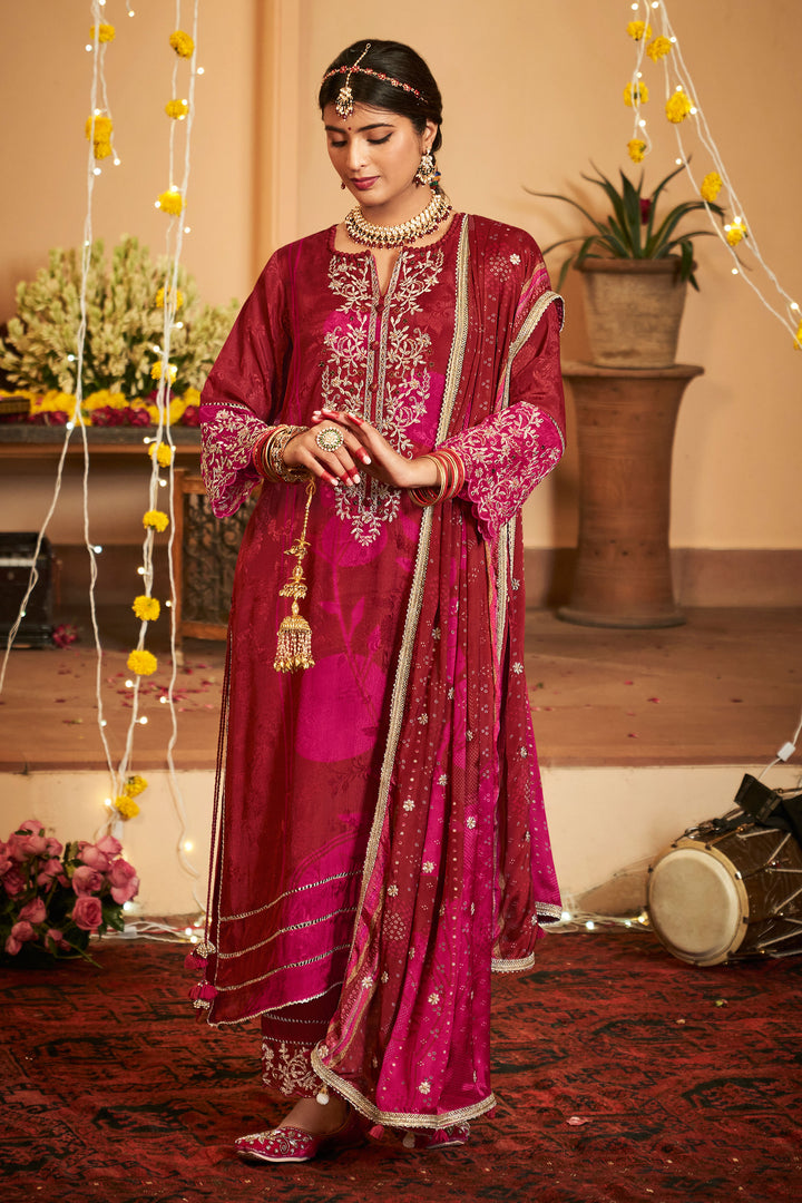 Karva Chauth Special Silk Maroon Embroidery Work Salwar Kameez