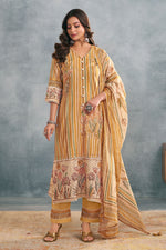 Load image into Gallery viewer, Designer Cotton Digital Print Mustard Salwar Suit With Fancy Dupatta