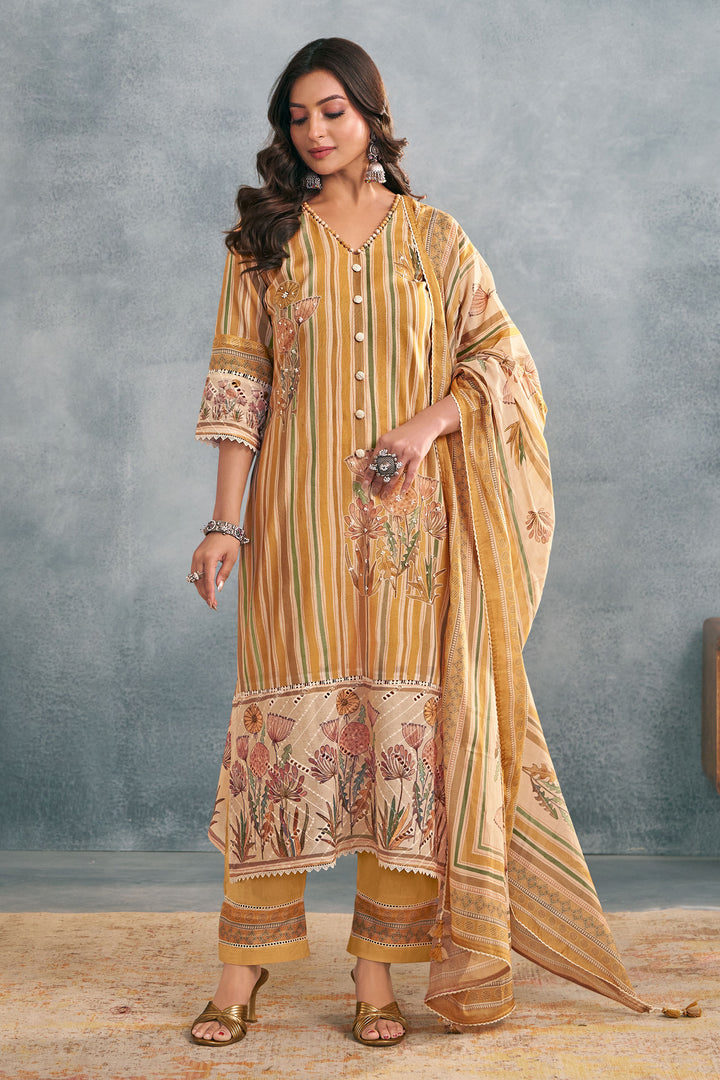 Designer Cotton Digital Print Mustard Salwar Suit With Fancy Dupatta