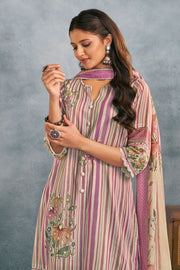 Lavender Pure Cotton Mal Mal Straight Cut Salwar Kameez For Women