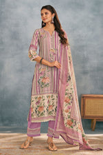 Load image into Gallery viewer, Lavender Pure Cotton Mal Mal Straight Cut Salwar Kameez For Women