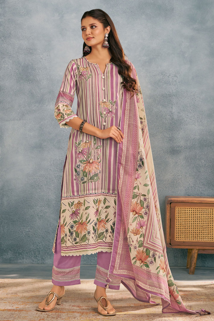Soft Mal Mal Cotton Daily Wear Suit In Lavender Color