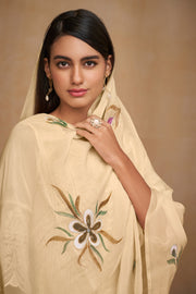 Cream Color Embroidered Pure Bemberg Georgette Fabric Casual Wear Trendy Straight Cut Salwar Kameez