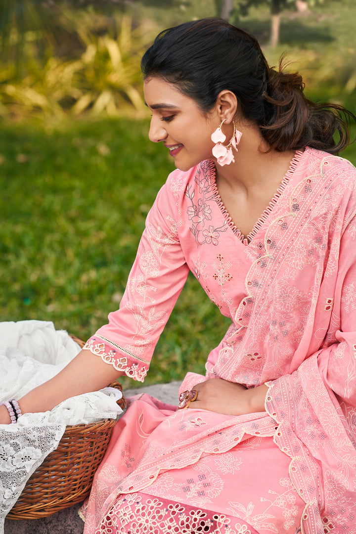 Pink Color Pure Cotton Khadi Block Print Long Straight Cut Salwar Suit
