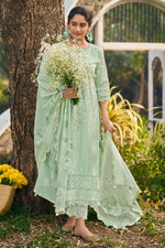 Load image into Gallery viewer, Pure Cotton Long Straight Cut Salwar Kameez In Light Cyan Color
