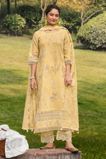 Load image into Gallery viewer, Pure Cotton Khadi Block Print Long Straight Cut Salwar Suit In Yellow Color
