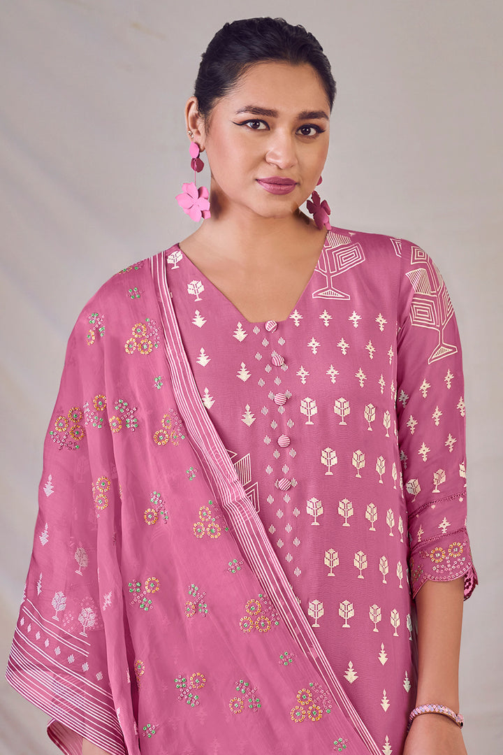 Pink Color Pure Orgenza Khadi Block Print Function Wear Salwar Kameez