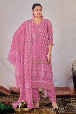 Load image into Gallery viewer, Pink Color Pure Orgenza Khadi Block Print Function Wear Salwar Kameez
