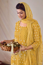 Load image into Gallery viewer, Mustard Color Pure Orgenza Khadi Block Print Salwar Suit
