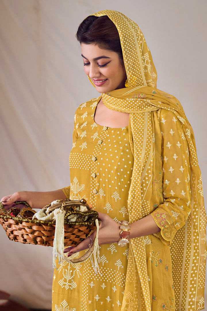 Mustard Color Pure Orgenza Khadi Block Print Salwar Suit