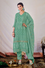 Load image into Gallery viewer, Sea Green Color Pure Orgenza Khadi Block Print Suit
