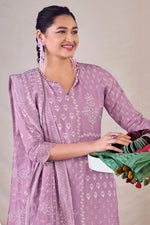 Load image into Gallery viewer, Pure Orgenza Khadi Block Print Salwar Kameez In Lavender Color
