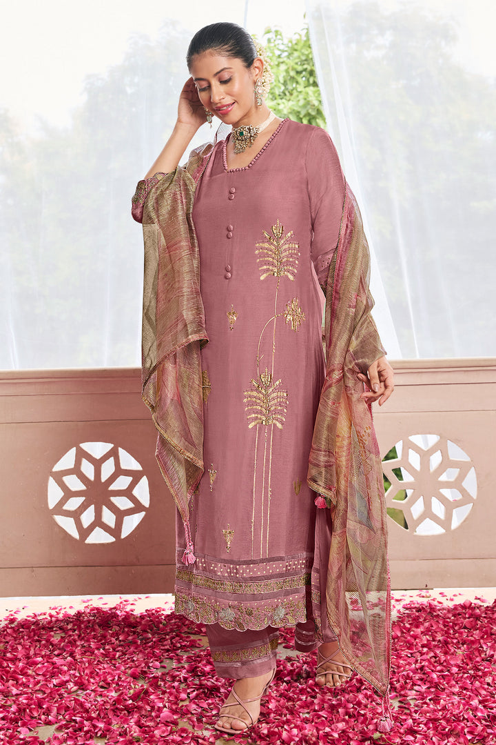 Pink Color Pure Moga Silk Foil Print Designer Dress