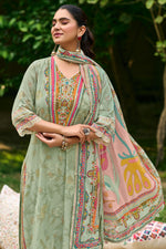 Load image into Gallery viewer, Elegant Sea Green Cotton Straight Cut Suit With Printed Dupatta