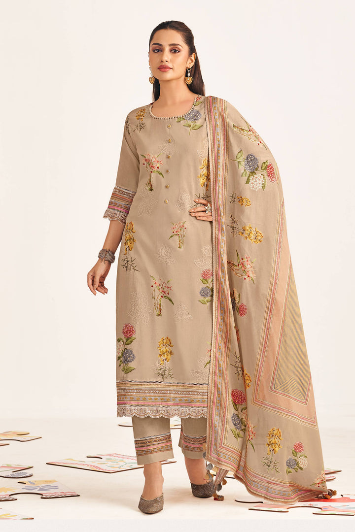 Elegant Mal Mal Cotton Printed Salwar Suit With Lace Dupatta And Cotton Bottom