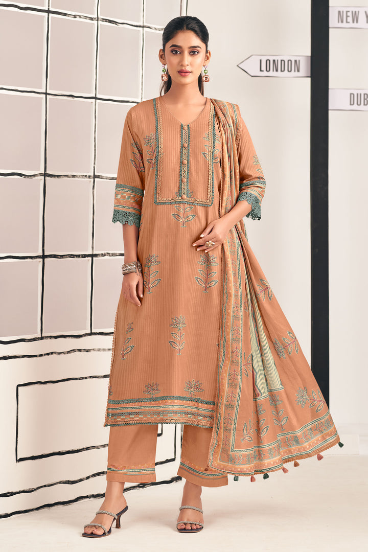 Peach Elegant Premium Cotton Digital Print Daily Wear Salwar Kameez For Women