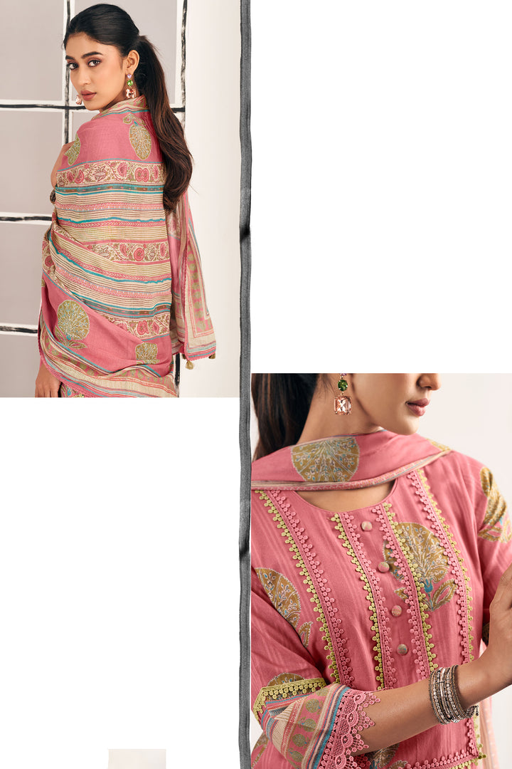 Fashionable Pink Cotton Daily Wear Suit With Designer Dupatta