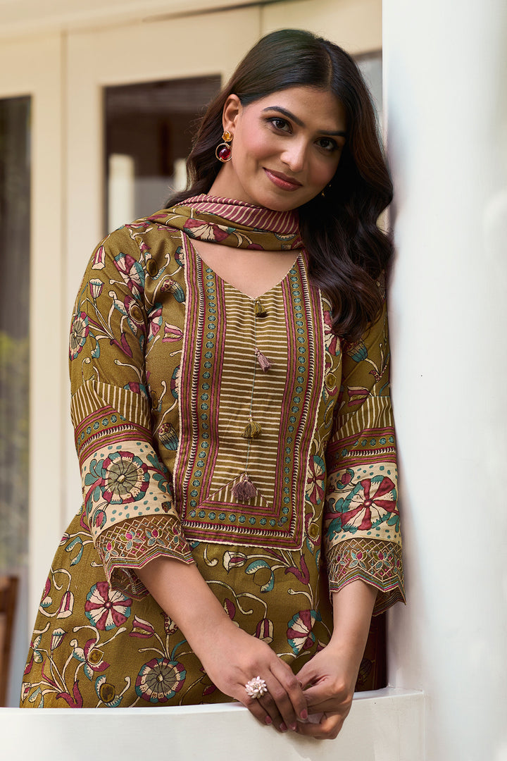 Brown Premium Corduroy Digital Print Casual Salwar Suit