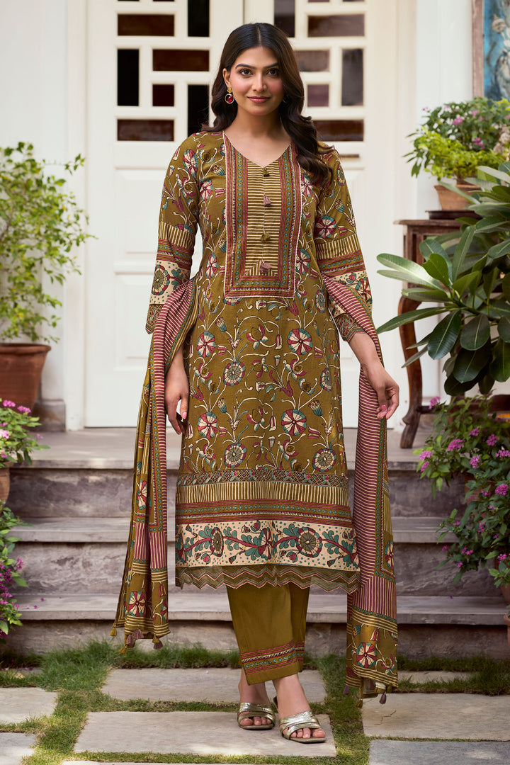Brown Premium Corduroy Digital Print Casual Salwar Suit