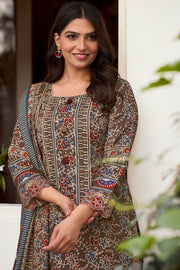 Dark Beige Digital Print Casual Suit