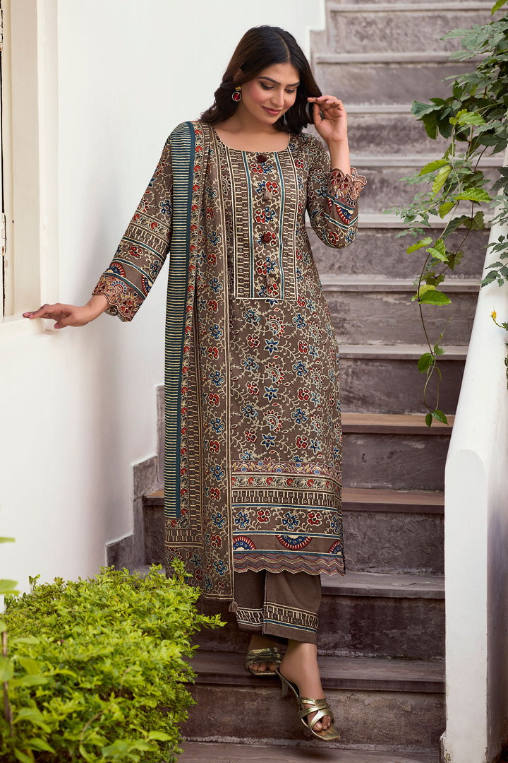 Dark Beige Digital Print Casual Suit