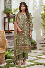 Load image into Gallery viewer, Olive Green Digital Print Casual Dress
