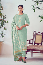 Load image into Gallery viewer, Sea Green South Cotton Top Dyed Jacquard Long Straight Cut Salwar Kameez
