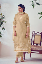 Load image into Gallery viewer, Beige Color South Cotton Top Dyed Jacquard Long Straight Cut Dress
