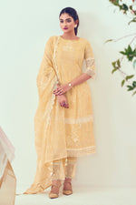 Load image into Gallery viewer, Cream Pure Organdy Khadi Block Print With Fancy Embroidery Work Salwar Kameez
