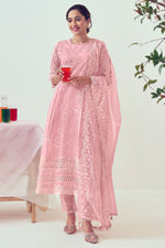 Load image into Gallery viewer, Pink Pure Organdy Khadi Block Print With Fancy Embroidery Work Dress
