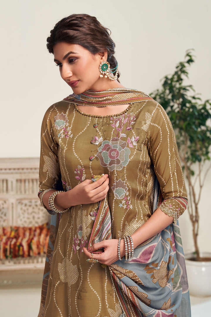 Pure Moga Silk Embroidery Digital Print Designer Trending Long Salwar Kameez For Women'S
