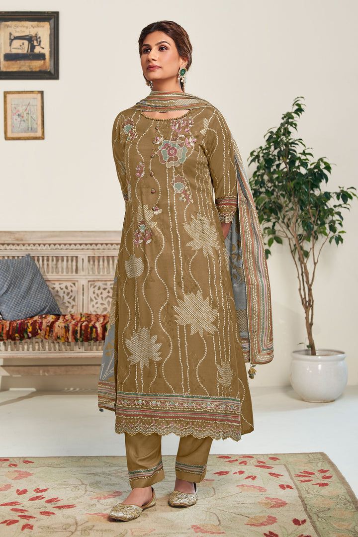 Pure Moga Silk Embroidery Digital Print Designer Trending Long Salwar Kameez For Women'S