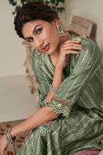 Load image into Gallery viewer, Sea Green Pure Moga Silk Embroidery Digital Print Designer Trending Long Dress
