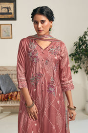 Pure Moga Silk Pink Digital Print Designer Long Salwar Suit