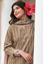 Load image into Gallery viewer, Pure Premium Corduroy Digital Print Straight Cut Salwar kameez In Brown Color
