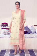 Load image into Gallery viewer, Beige Color Pure Cotton Embroidery With Block Print Long Salwar Suit

