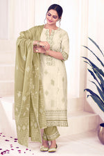 Load image into Gallery viewer, Beige Color Pure Cotton Embroidery With Block Print Long Dress
