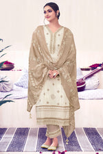 Load image into Gallery viewer, Pure Cotton Embroidery With Block Print Long Salwar Suit In Beige Color
