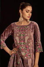 Load image into Gallery viewer, Brown Viscose Velvet Festive Wear Salwar Kameez
