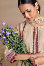 Load image into Gallery viewer, Elegant Beige Pure South Cotton Jacquard Straight Cut Salwar Suit