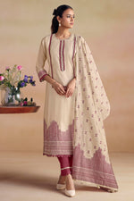 Load image into Gallery viewer, Elegant Beige Pure South Cotton Jacquard Straight Cut Salwar Suit