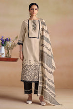 Load image into Gallery viewer, Traditional Beige South Cotton Embroidered Straight Fit Salwar Kameez Set For Women