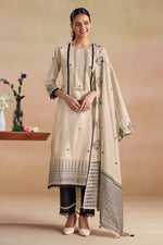 Load image into Gallery viewer, Premium Beige Jacquard South Cotton Ethnic Straight Cut Suit
