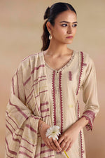 Load image into Gallery viewer, Designer Beige Cotton Straight Cut Salwar Suit